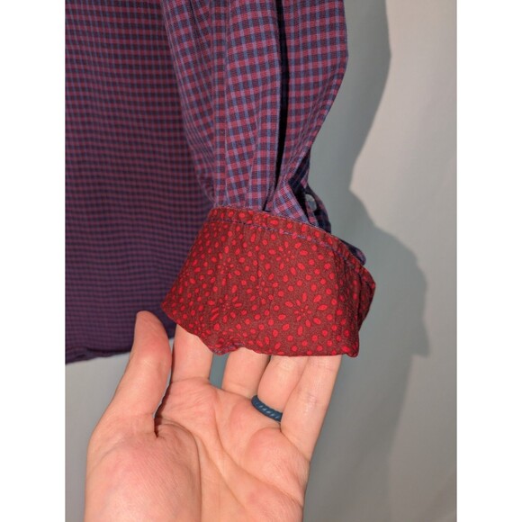 Tailorbyrd Button Down L Men's Purple Plaid Contrasting Cuffs Long Sleeve Preppy - Picture 4 of 9